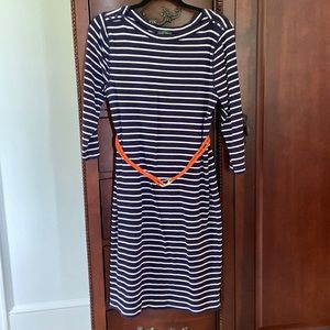 Lauren Ralph Lauren size medium navy and white cotton dress with orange belt